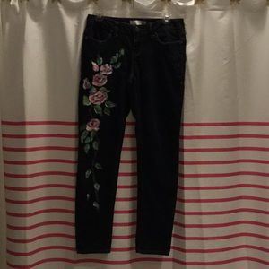 No Boundaries dark navy hand painted blue jeans,